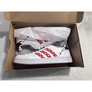 Adidas Disney Collaboration White Sneakers with Red Polka Dot Stripes